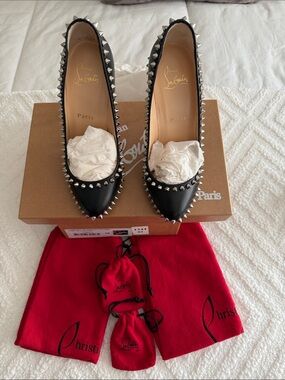 Christian Louboutin Black Leather Spike-Trim Pointed Pumps